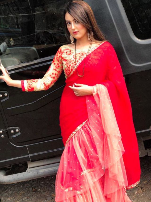 Riya Sharma’s ethnicity is evident in her saree outfit